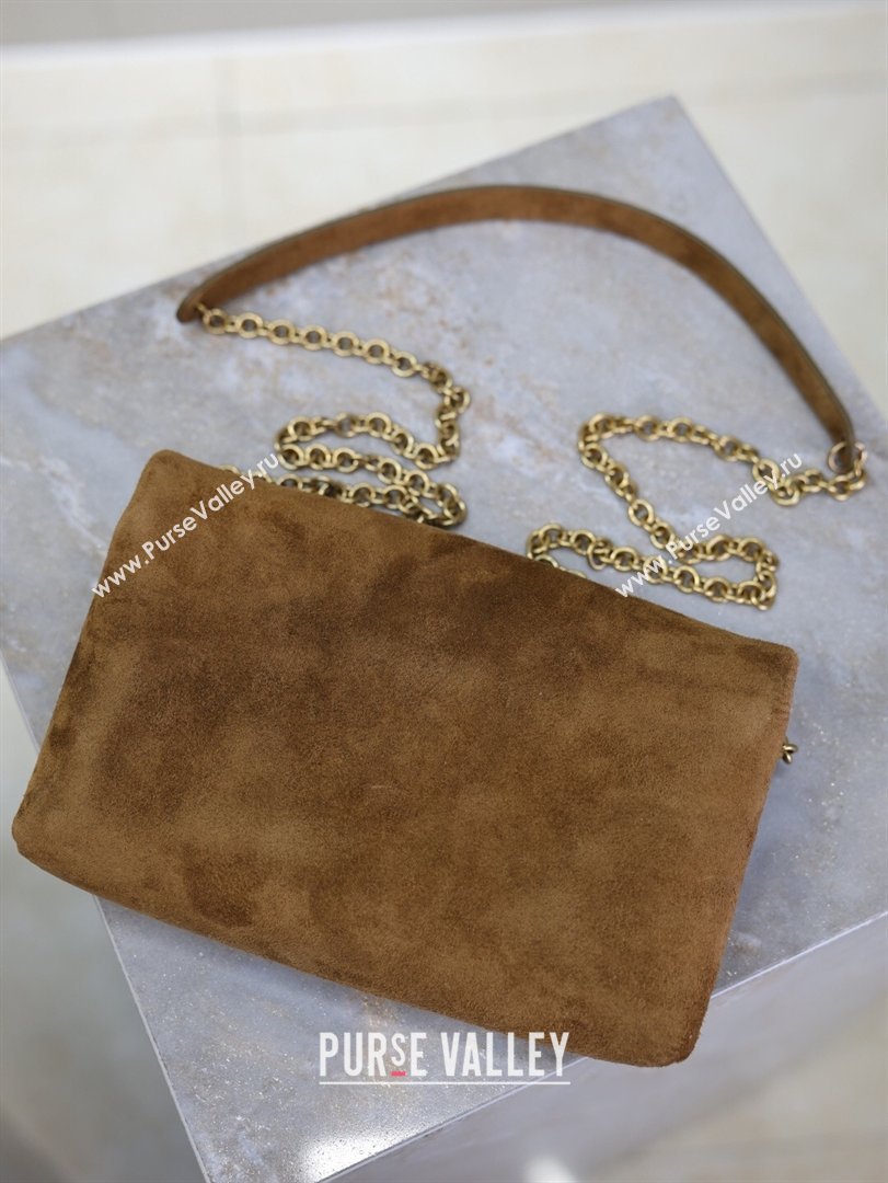 Saint Laurent Cassandre Chain Clutch in Suede Brown 2025 819271 (YY-260119084)