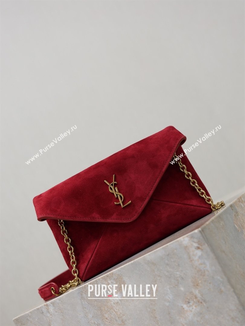 Saint Laurent Cassandre Chain Clutch in Suede Red 2025 819271 (YY-260119082)