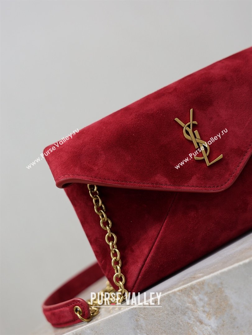 Saint Laurent Cassandre Chain Clutch in Suede Red 2025 819271 (YY-260119082)