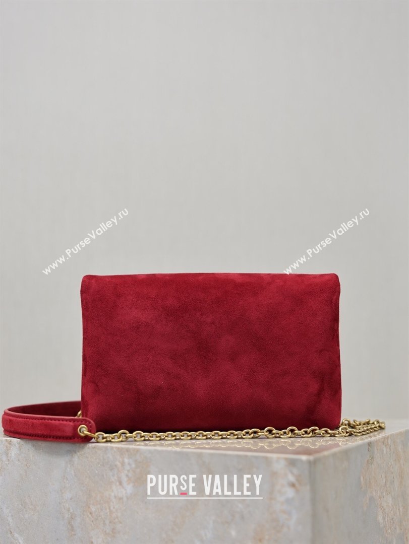 Saint Laurent Cassandre Chain Clutch in Suede Red 2025 819271 (YY-260119082)