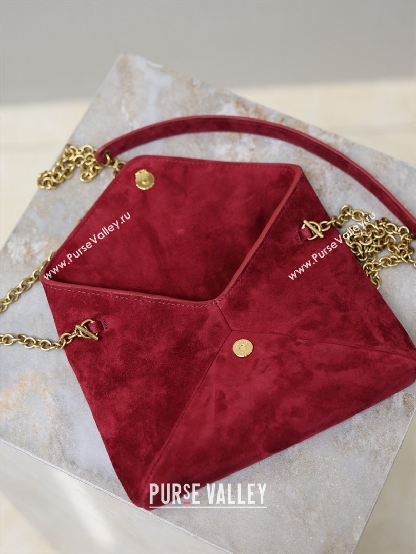 Saint Laurent Cassandre Chain Clutch in Suede Red 2025 819271 (YY-260119082)