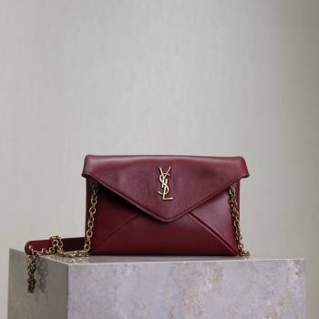 Saint Laurent Cassandre Chain Clutch in Lambskin Dark Burgundy 2025 819271 (YY-250802015)