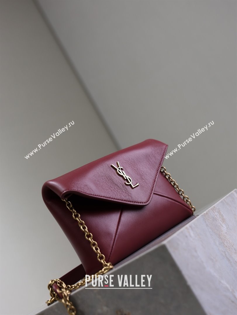 Saint Laurent Cassandre Chain Clutch in Lambskin Dark Burgundy 2025 819271 (YY-250802015)