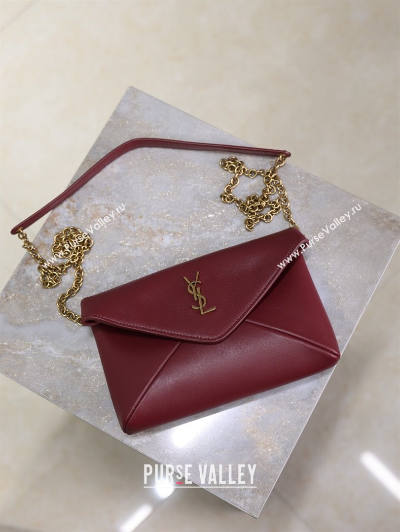 Saint Laurent Cassandre Chain Clutch in Lambskin Dark Burgundy 2025 819271 (YY-250802015)