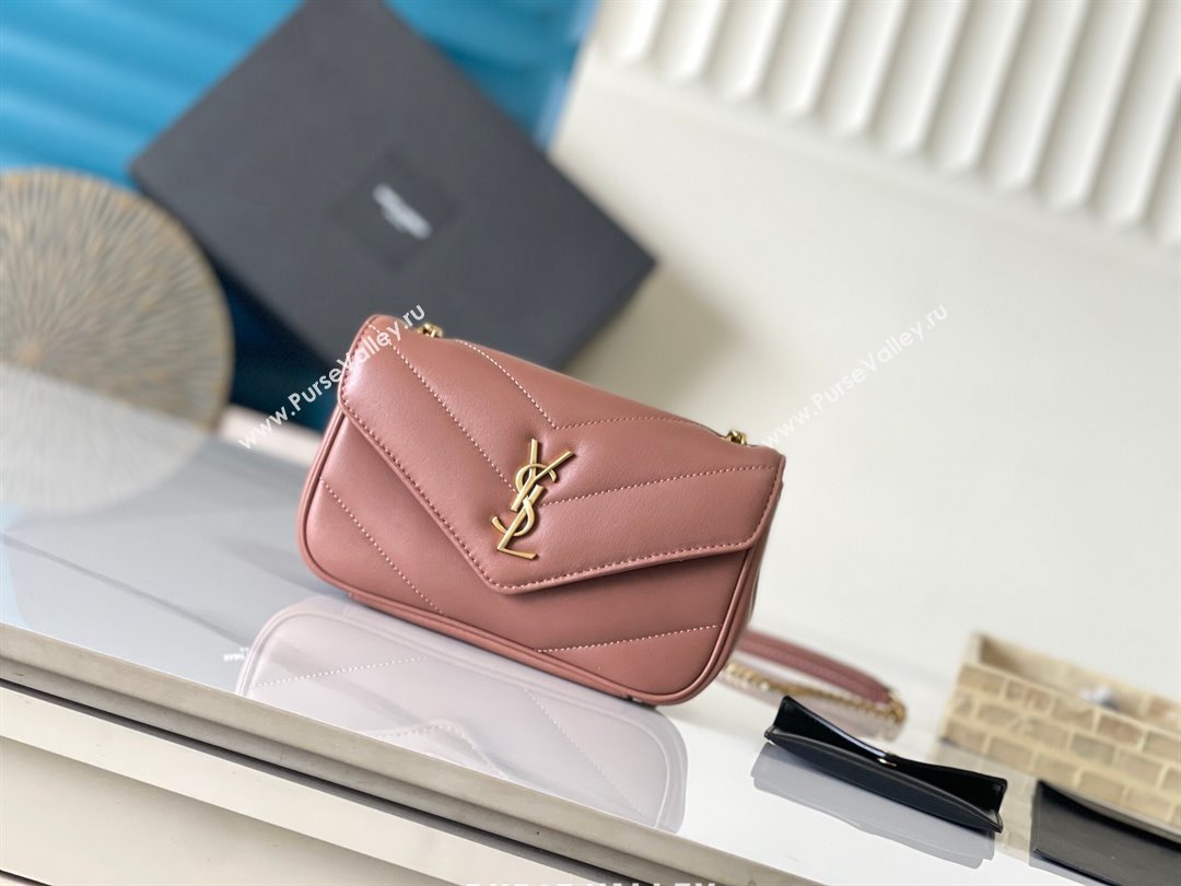 Saint Laurent Loulou Mini Bag in Matelasse Lambskin Hortensia Pink 2025 821749 (YY-250206030)