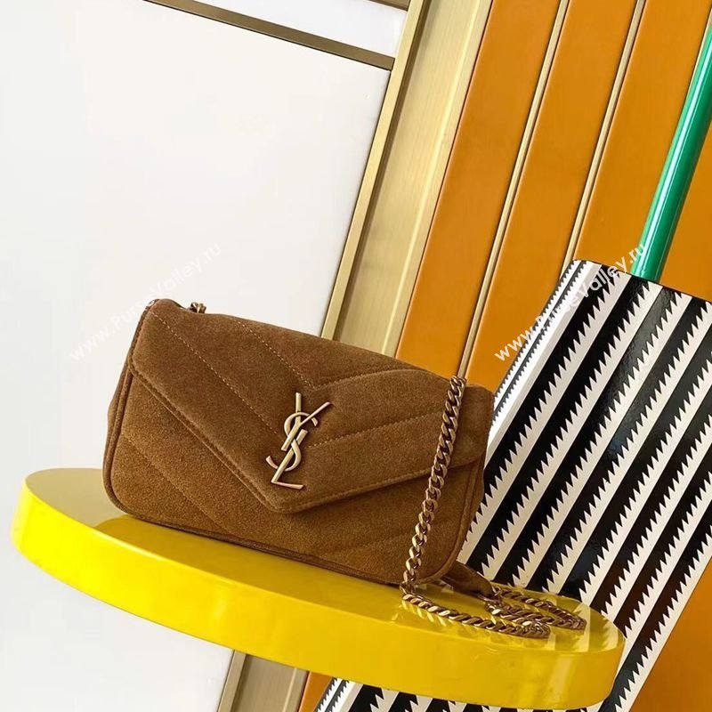 Saint Laurent Loulou Mini Bag in Matelasse Suede Brown 2025 821749 (YY-250924133)