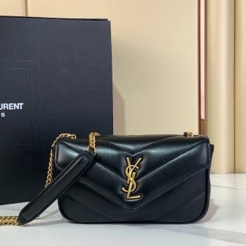Saint Laurent Loulou Mini Bag in Matelasse Lambskin Black/Gold 2025 821749 (YY-250924141)