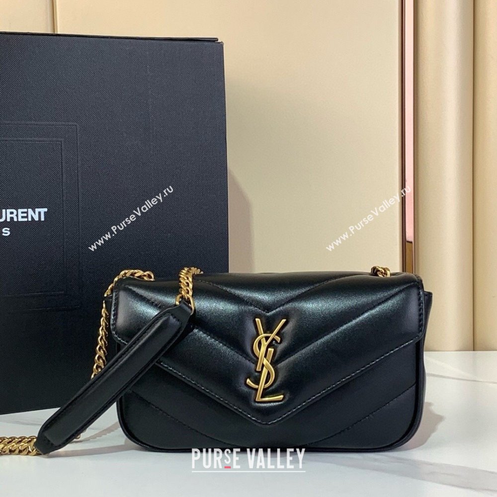 Saint Laurent Loulou Mini Bag in Matelasse Lambskin Black/Gold 2025 821749 (YY-250924141)