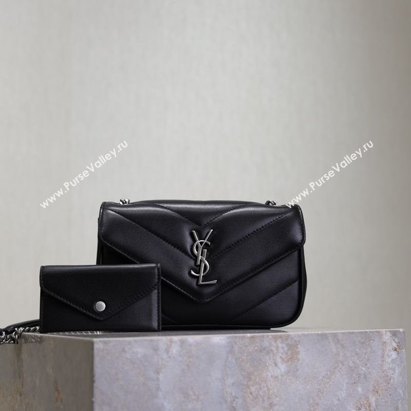 Saint Laurent Loulou Mini Bag in Matelasse Lambskin Black/Silver 2025 821749 (YY-250924142)