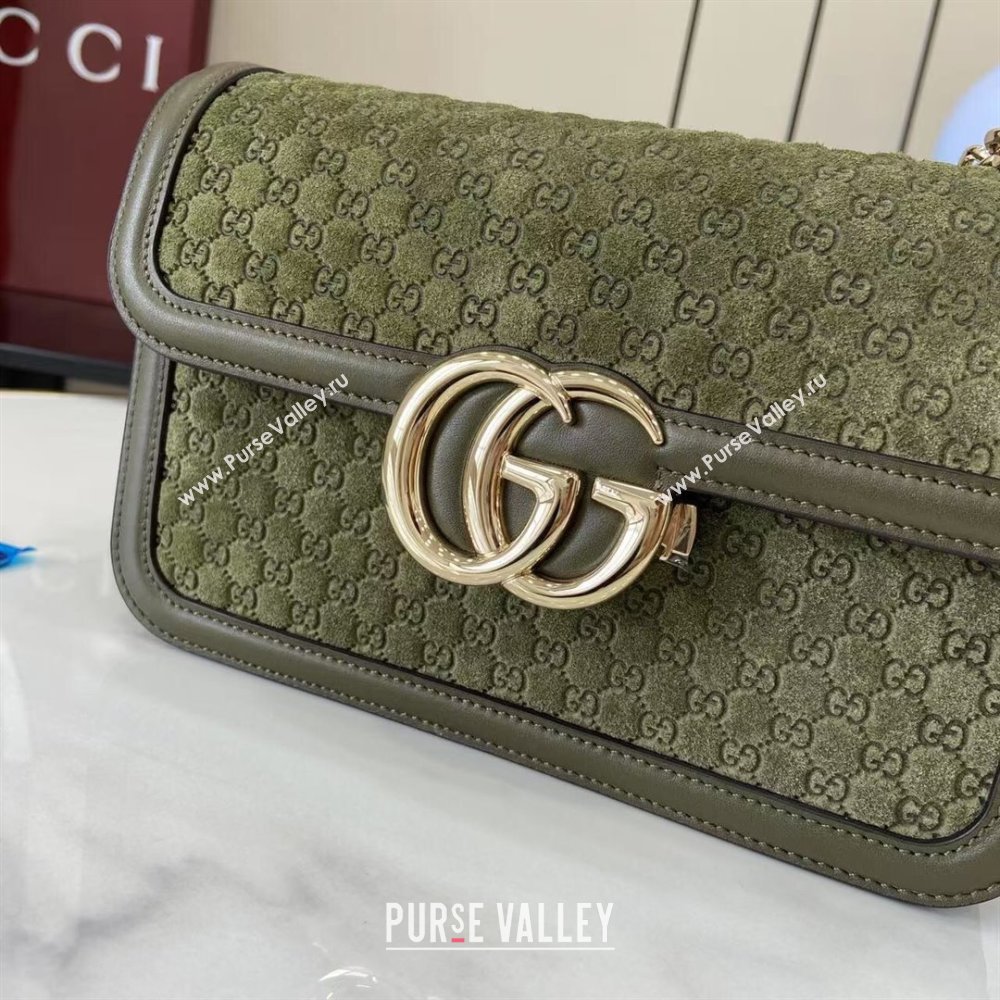 Gucci Go Suede small shoulder bag Forest Green 2025 826761 (XLU-250808067)