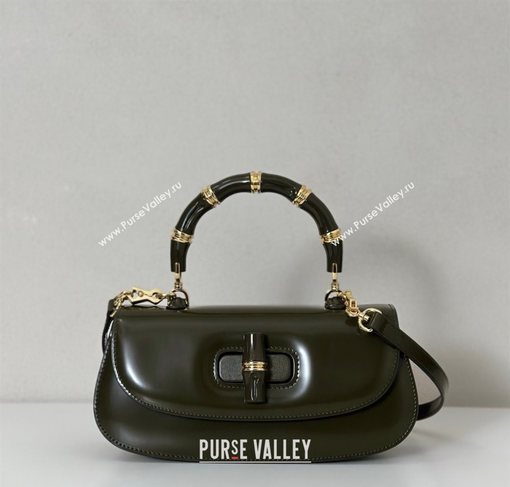 Gucci Leather Bamboo Diva medium bag Forest Green 2025 ‎827750 (DLH-250630127)