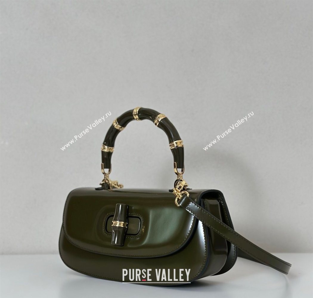 Gucci Leather Bamboo Diva medium bag Forest Green 2025 ‎827750 (DLH-250630127)