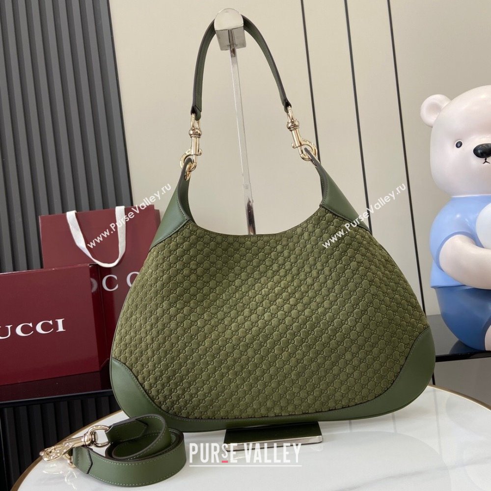 Gucci B medium shoulder bag in Micro GG Suede Dark Green 2025 834981 (XLU-250701009)