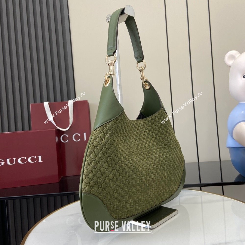Gucci B medium shoulder bag in Micro GG Suede Dark Green 2025 834981 (XLU-250701009)