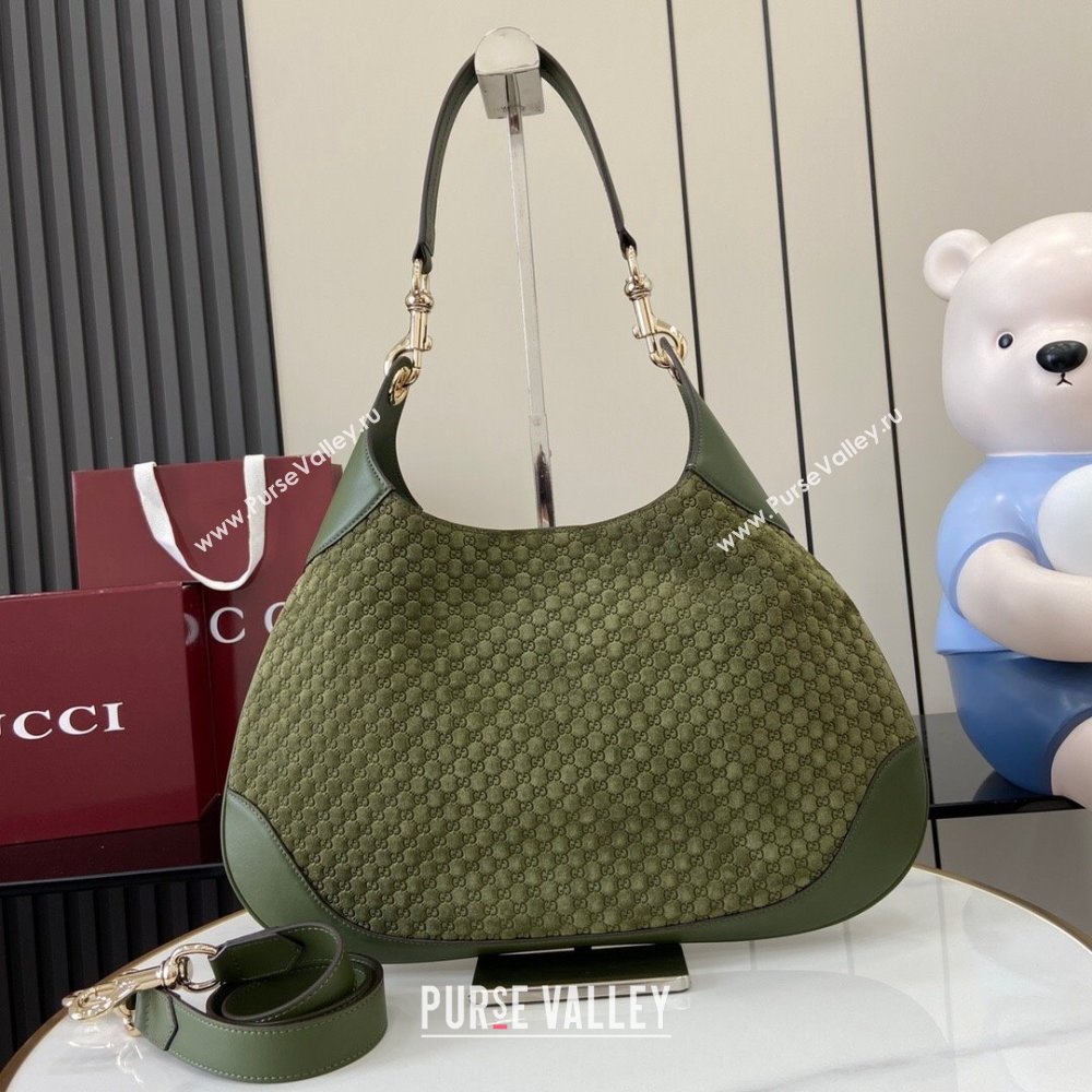 Gucci B medium shoulder bag in Micro GG Suede Dark Green 2025 834981 (XLU-250701009)