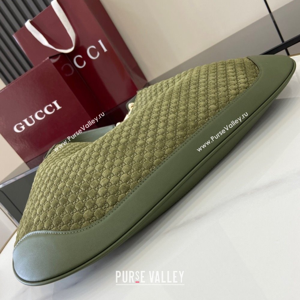 Gucci B medium shoulder bag in Micro GG Suede Dark Green 2025 834981 (XLU-250701009)