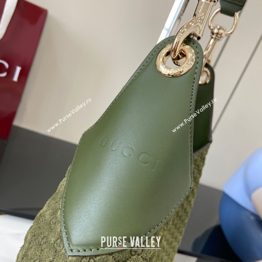 Gucci B medium shoulder bag in Micro GG Suede Dark Green 2025 834981 (XLU-250701009)
