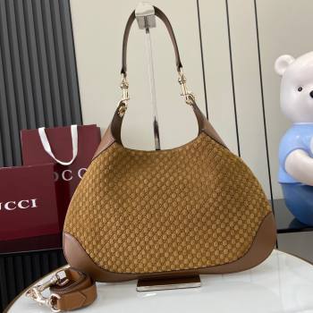 Gucci B medium shoulder bag in Micro GG Suede Brown 2025 834981 (XLU-250701010)