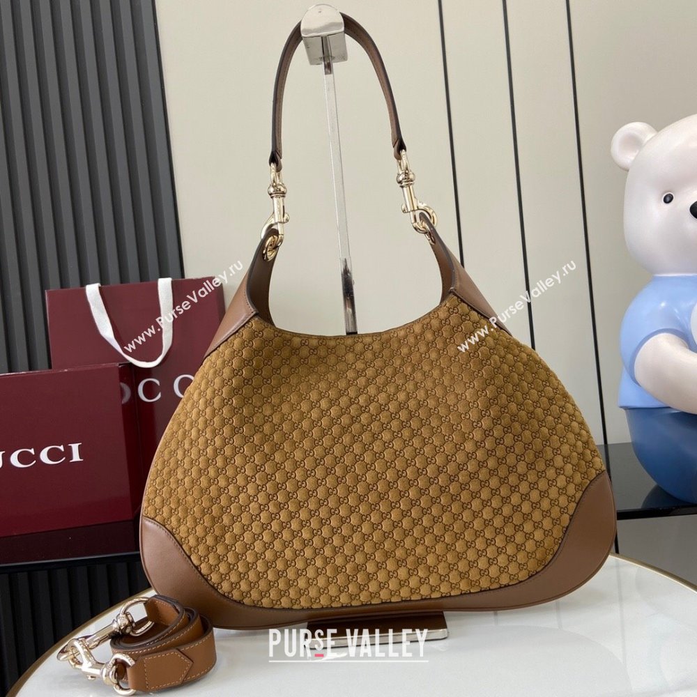 Gucci B medium shoulder bag in Micro GG Suede Brown 2025 834981 (XLU-250701010)