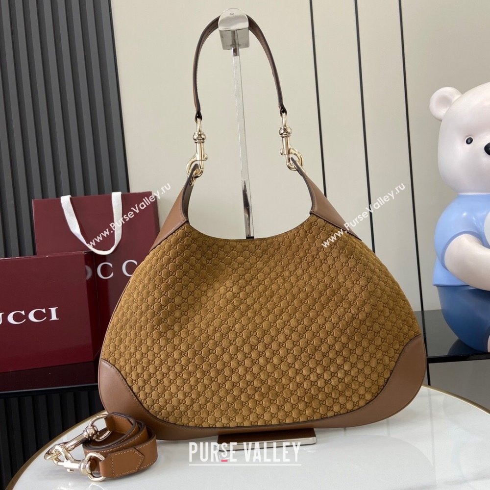 Gucci B medium shoulder bag in Micro GG Suede Brown 2025 834981 (XLU-250701010)