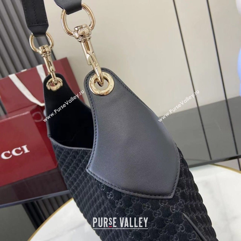 Gucci B medium shoulder bag in Micro GG Suede Black 2025 834981 (XLU-250701008)