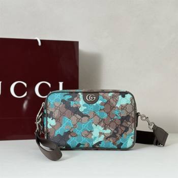 Gucci Mens Ophidia small crossbody bag in Camouflage GG Fabric Blue 2026 839155 (DLH-260127095)