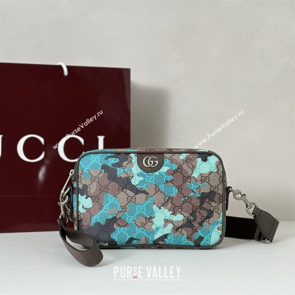 Gucci Mens Ophidia small crossbody bag in Camouflage GG Fabric Blue 2026 839155 (DLH-260127095)