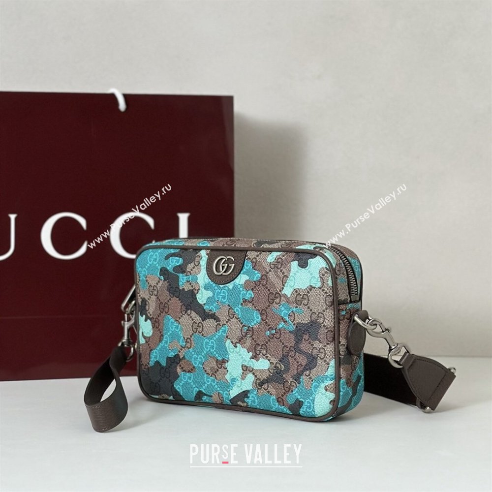 Gucci Mens Ophidia small crossbody bag in Camouflage GG Fabric Blue 2026 839155 (DLH-260127095)