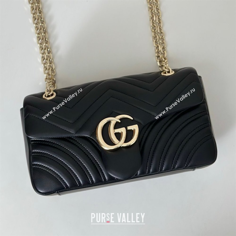 Gucci GG Marmont medium shoulder bag Black/Gold 2025 837267 (DLH-250630004)