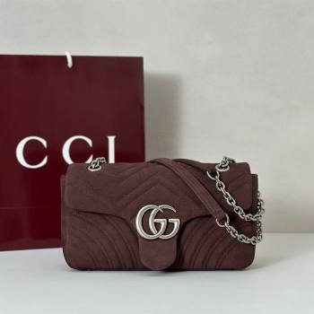 Gucci GG Marmont medium shoulder bag in Suede Dark Brown 2025 837267 (DLH-251125023)