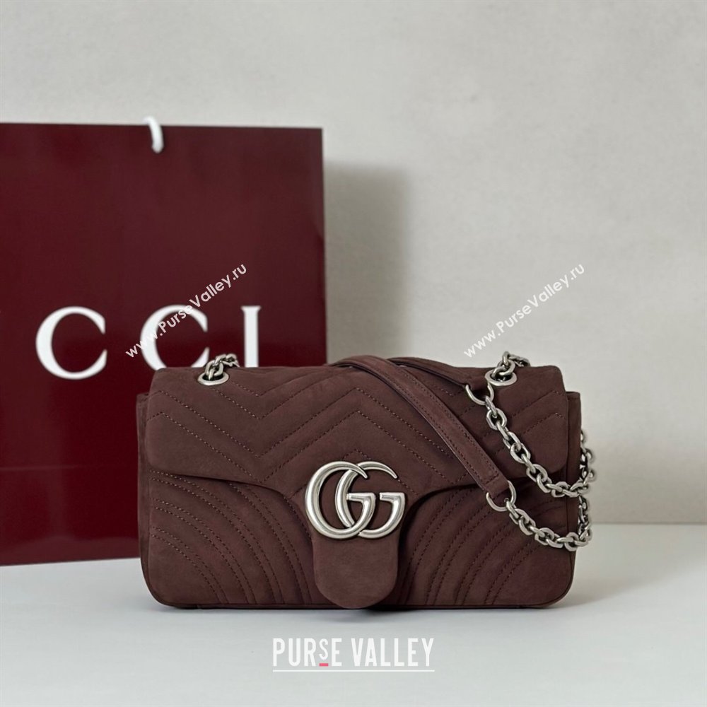 Gucci GG Marmont medium shoulder bag in Suede Dark Brown 2025 837267 (DLH-251125023)
