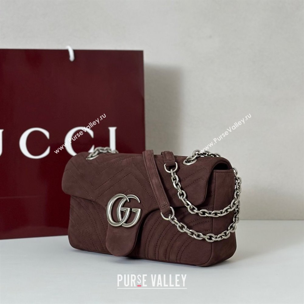 Gucci GG Marmont medium shoulder bag in Suede Dark Brown 2025 837267 (DLH-251125023)