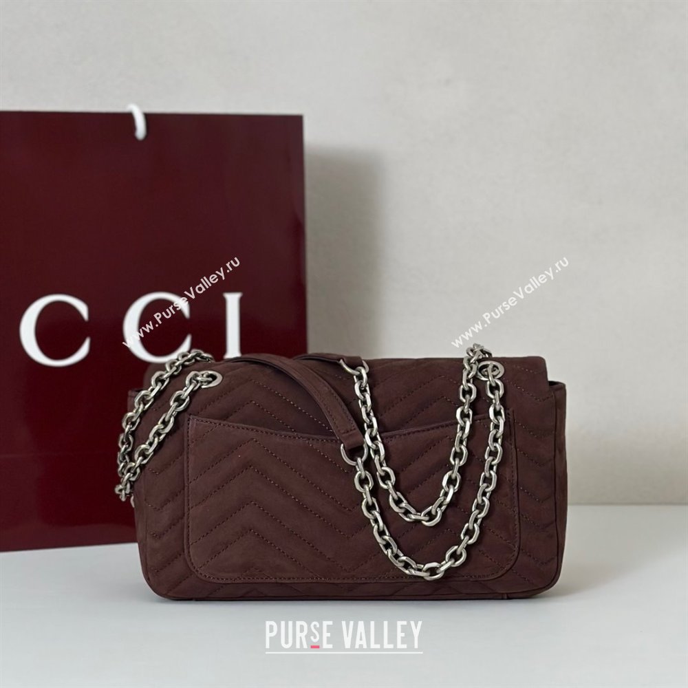 Gucci GG Marmont medium shoulder bag in Suede Dark Brown 2025 837267 (DLH-251125023)