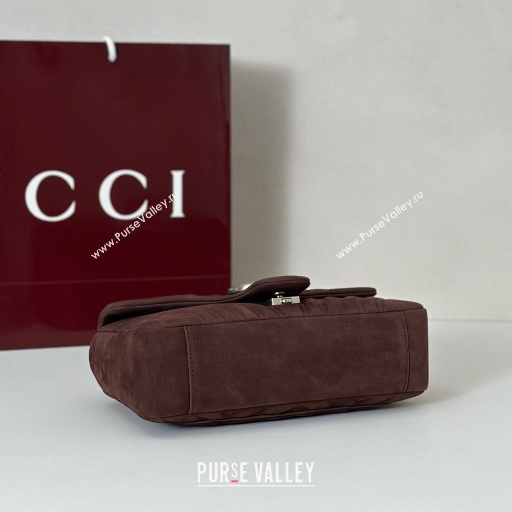 Gucci GG Marmont medium shoulder bag in Suede Dark Brown 2025 837267 (DLH-251125023)