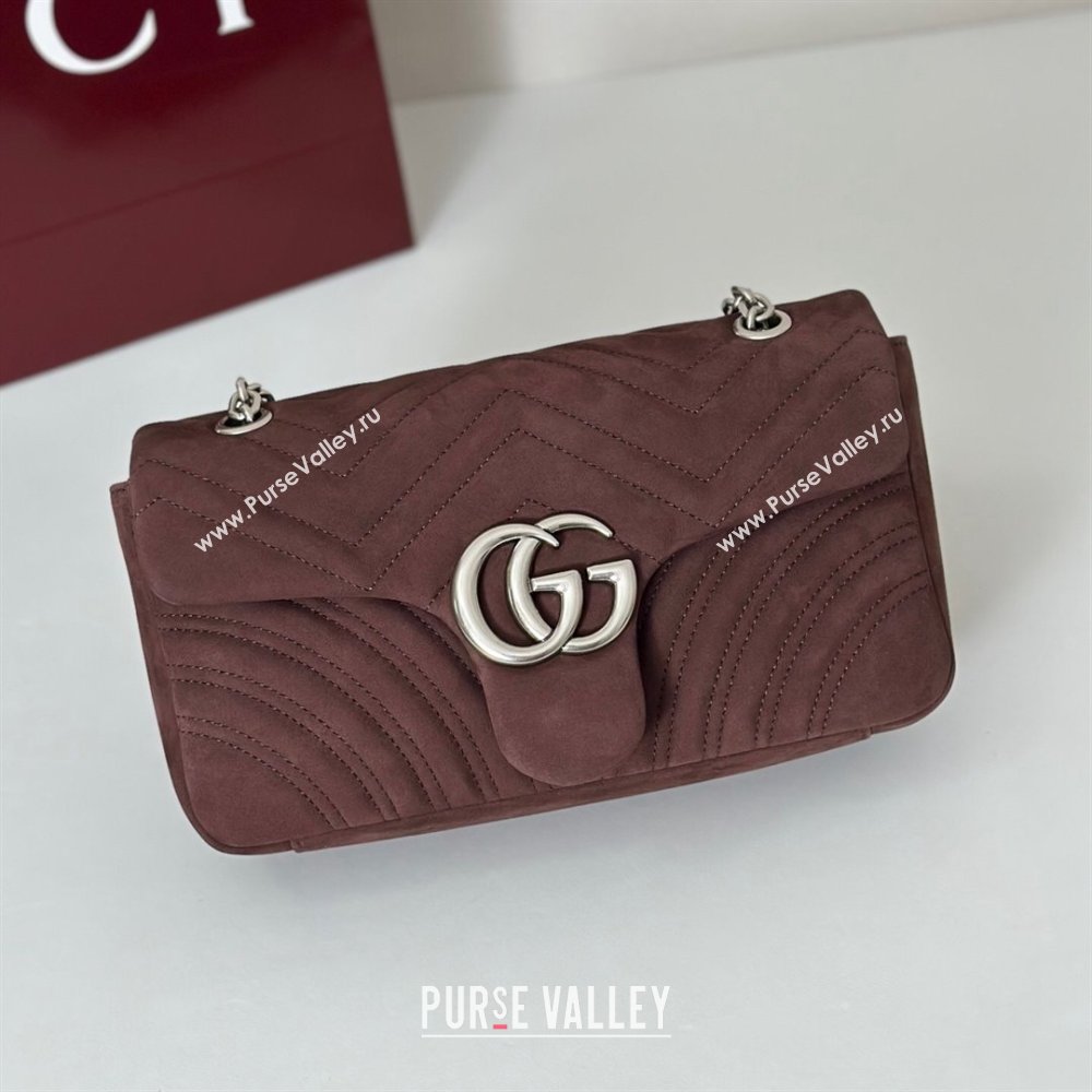 Gucci GG Marmont medium shoulder bag in Suede Dark Brown 2025 837267 (DLH-251125023)