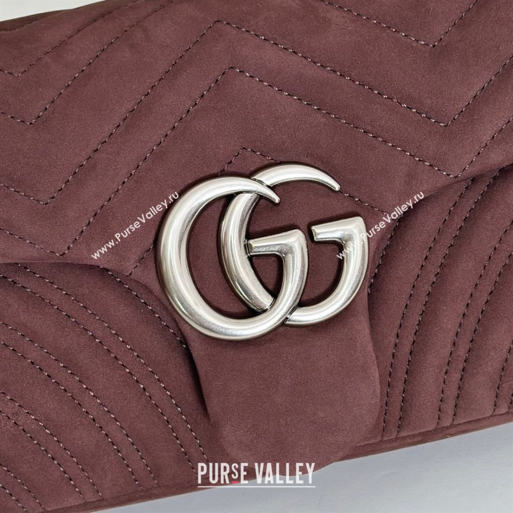 Gucci GG Marmont medium shoulder bag in Suede Dark Brown 2025 837267 (DLH-251125023)