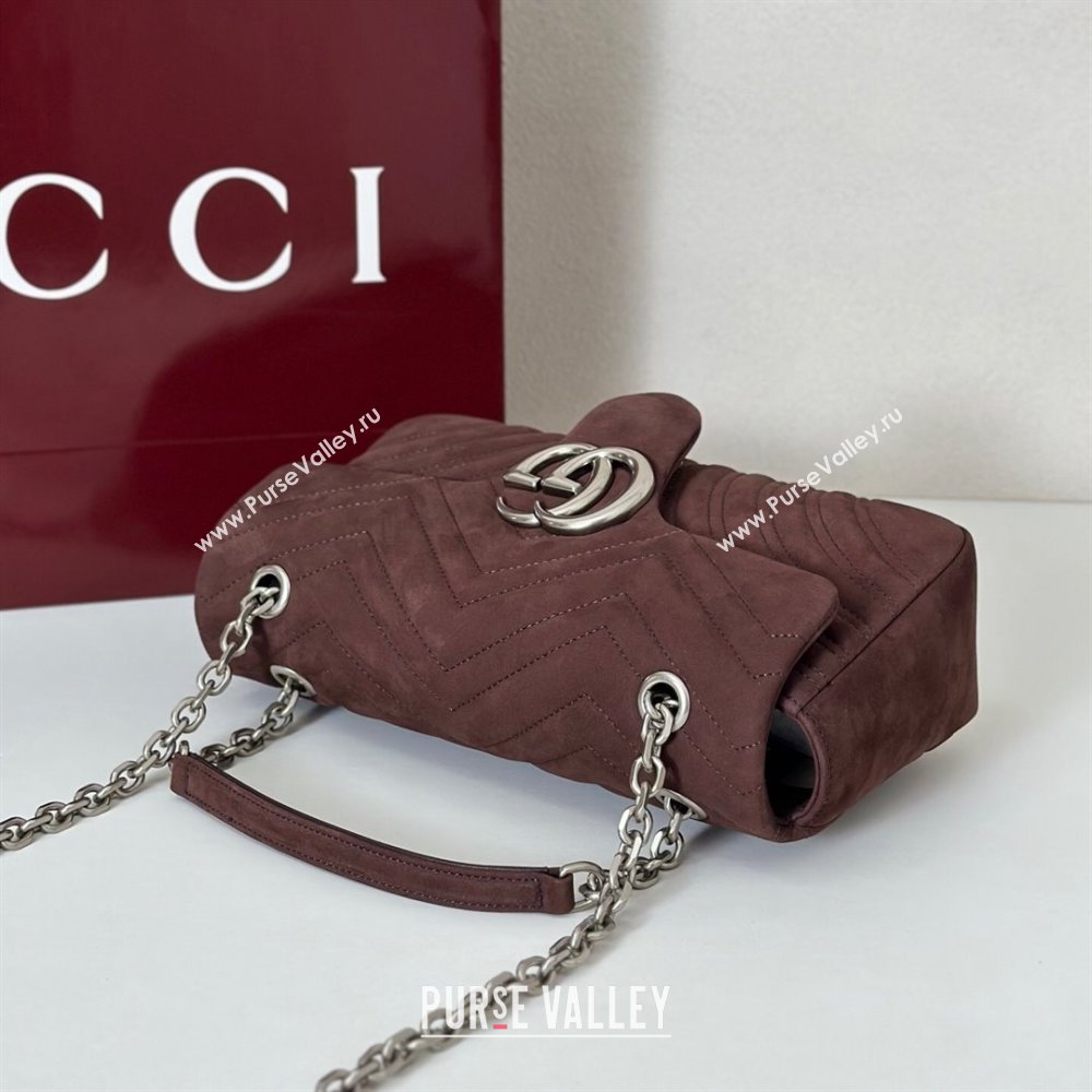 Gucci GG Marmont medium shoulder bag in Suede Dark Brown 2025 837267 (DLH-251125023)