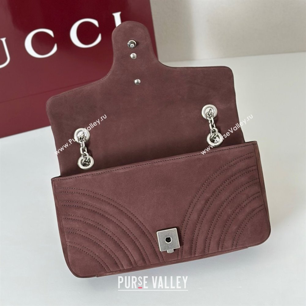 Gucci GG Marmont medium shoulder bag in Suede Dark Brown 2025 837267 (DLH-251125023)