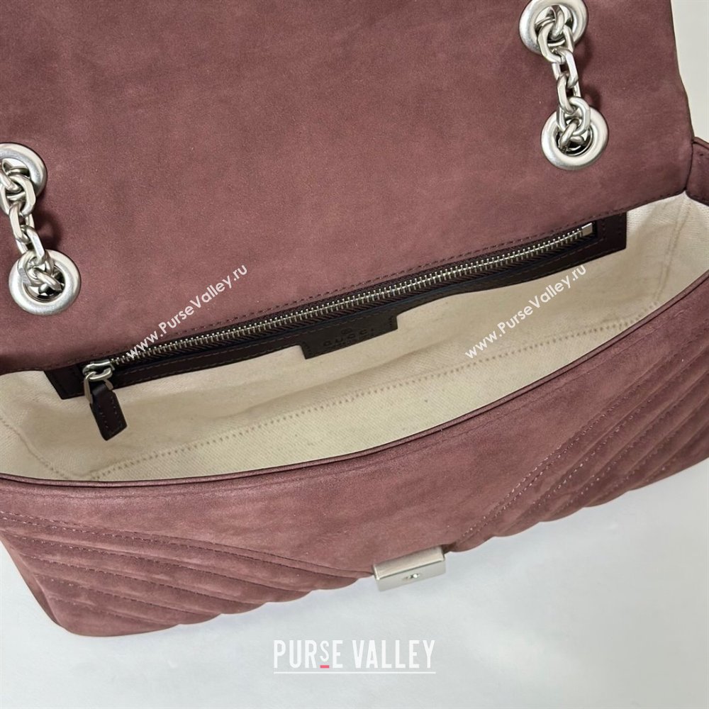 Gucci GG Marmont medium shoulder bag in Suede Dark Brown 2025 837267 (DLH-251125023)