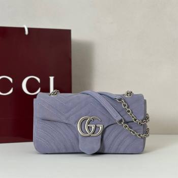 Gucci GG Marmont medium shoulder bag in Suede Dusty Blue 2025 837267 (DLH-251125024)