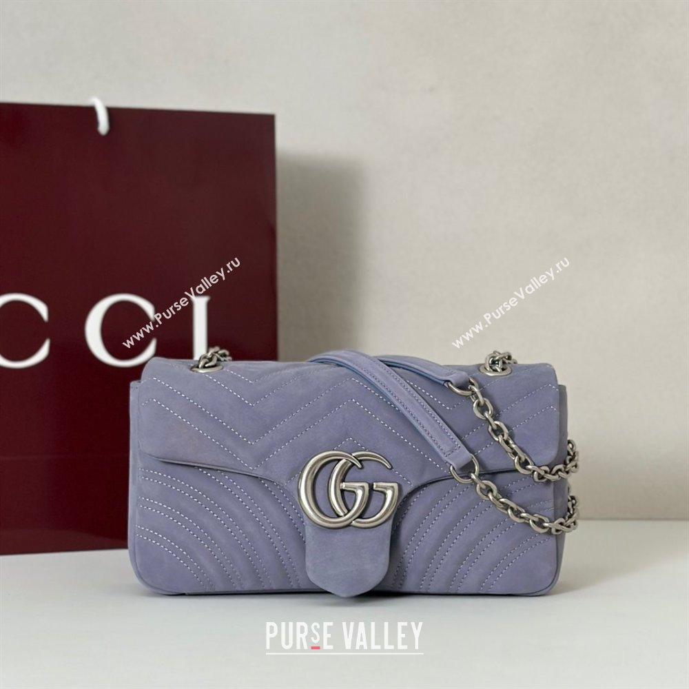 Gucci GG Marmont medium shoulder bag in Suede Dusty Blue 2025 837267 (DLH-251125024)