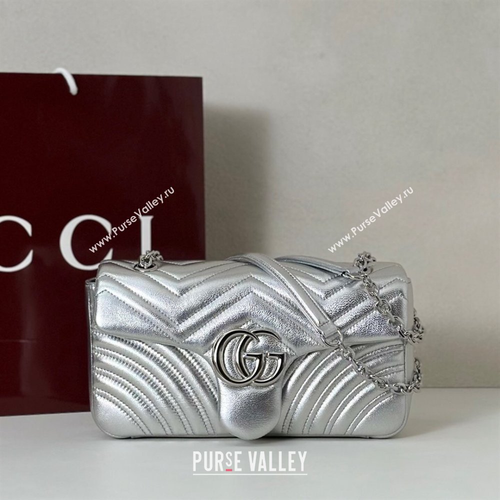 Gucci GG Marmont medium shoulder bag in Leather Silver 2025 837267 (DLH-251125022)
