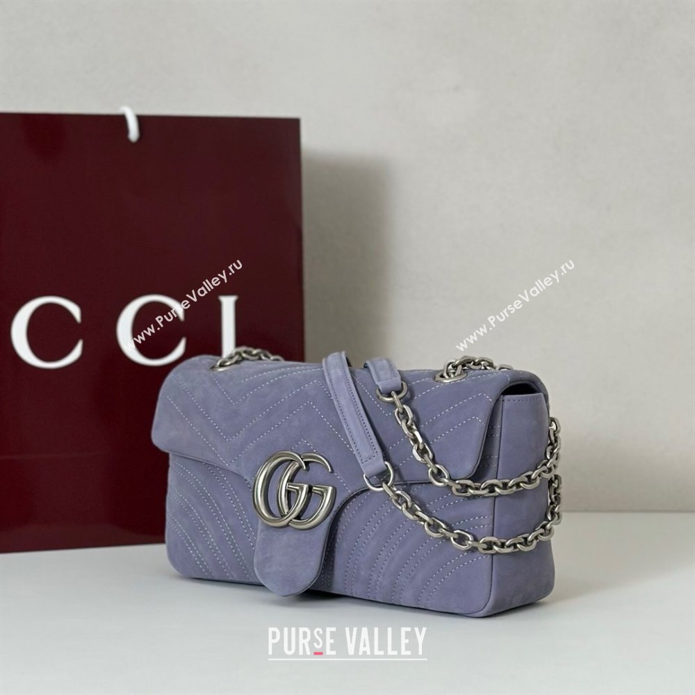 Gucci GG Marmont medium shoulder bag in Suede Dusty Blue 2025 837267 (DLH-251125024)