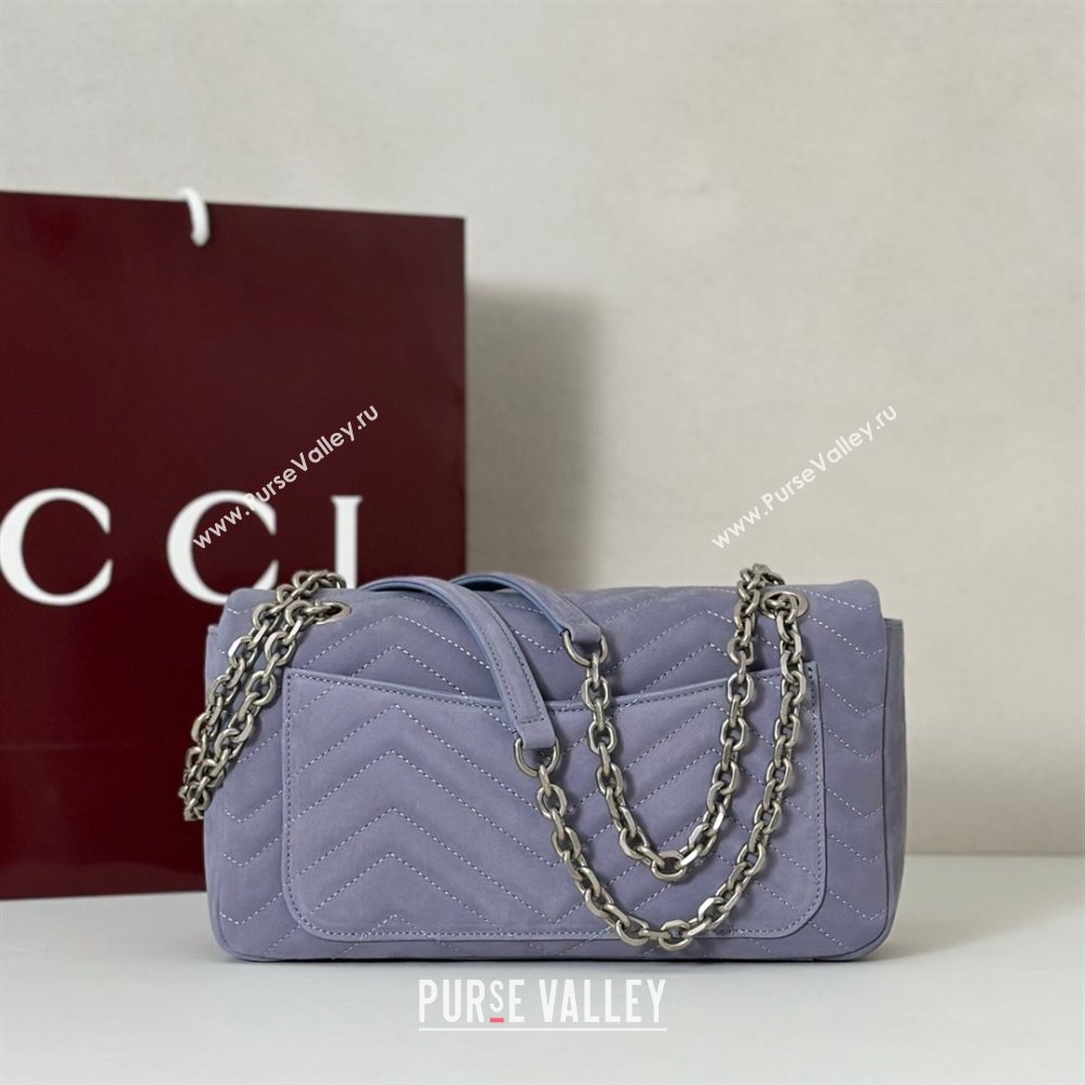 Gucci GG Marmont medium shoulder bag in Suede Dusty Blue 2025 837267 (DLH-251125024)
