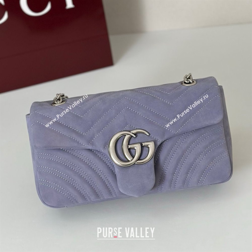 Gucci GG Marmont medium shoulder bag in Suede Dusty Blue 2025 837267 (DLH-251125024)