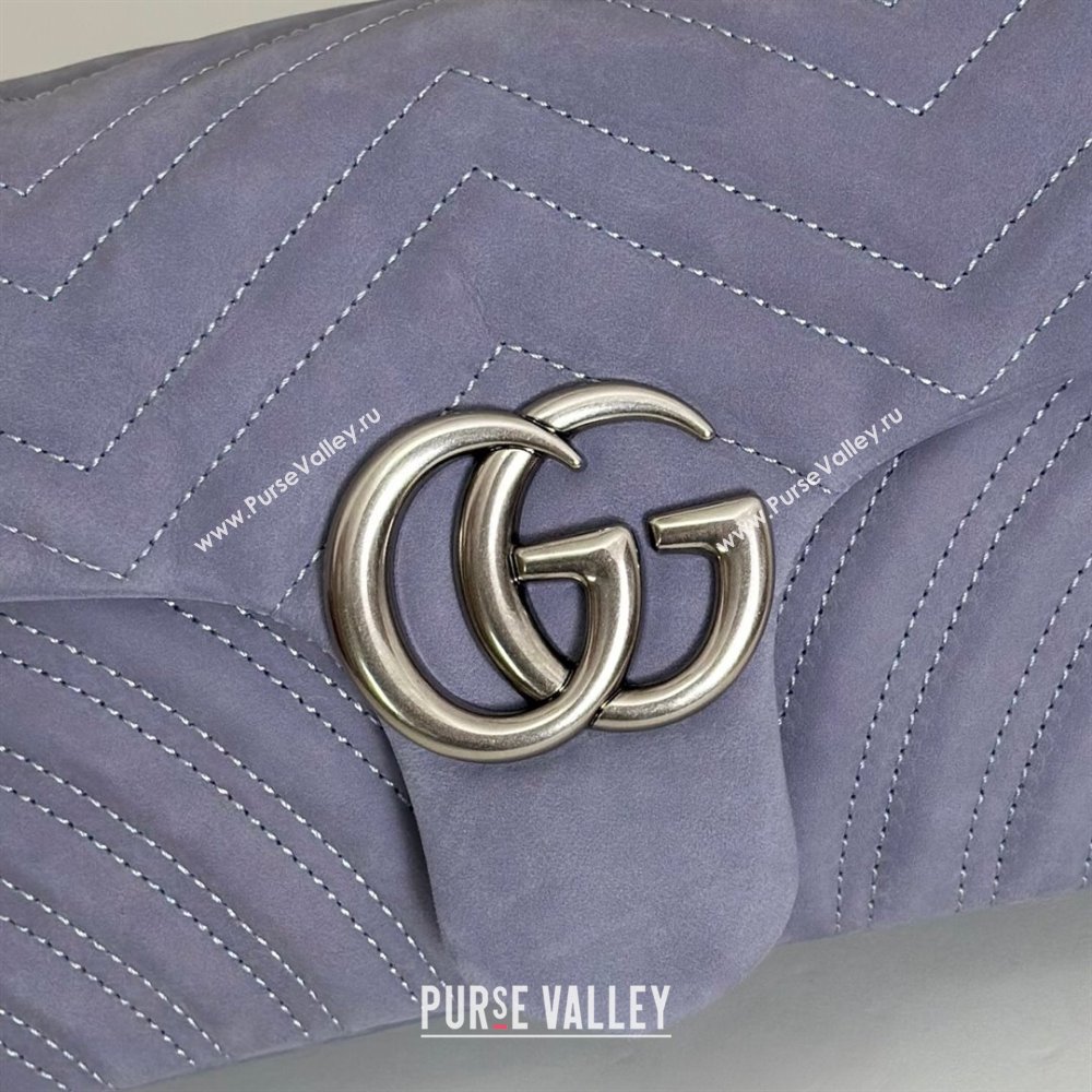 Gucci GG Marmont medium shoulder bag in Suede Dusty Blue 2025 837267 (DLH-251125024)