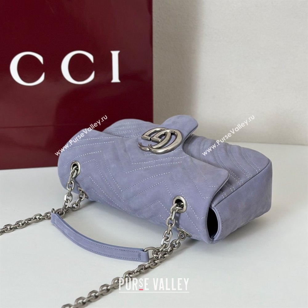Gucci GG Marmont medium shoulder bag in Suede Dusty Blue 2025 837267 (DLH-251125024)