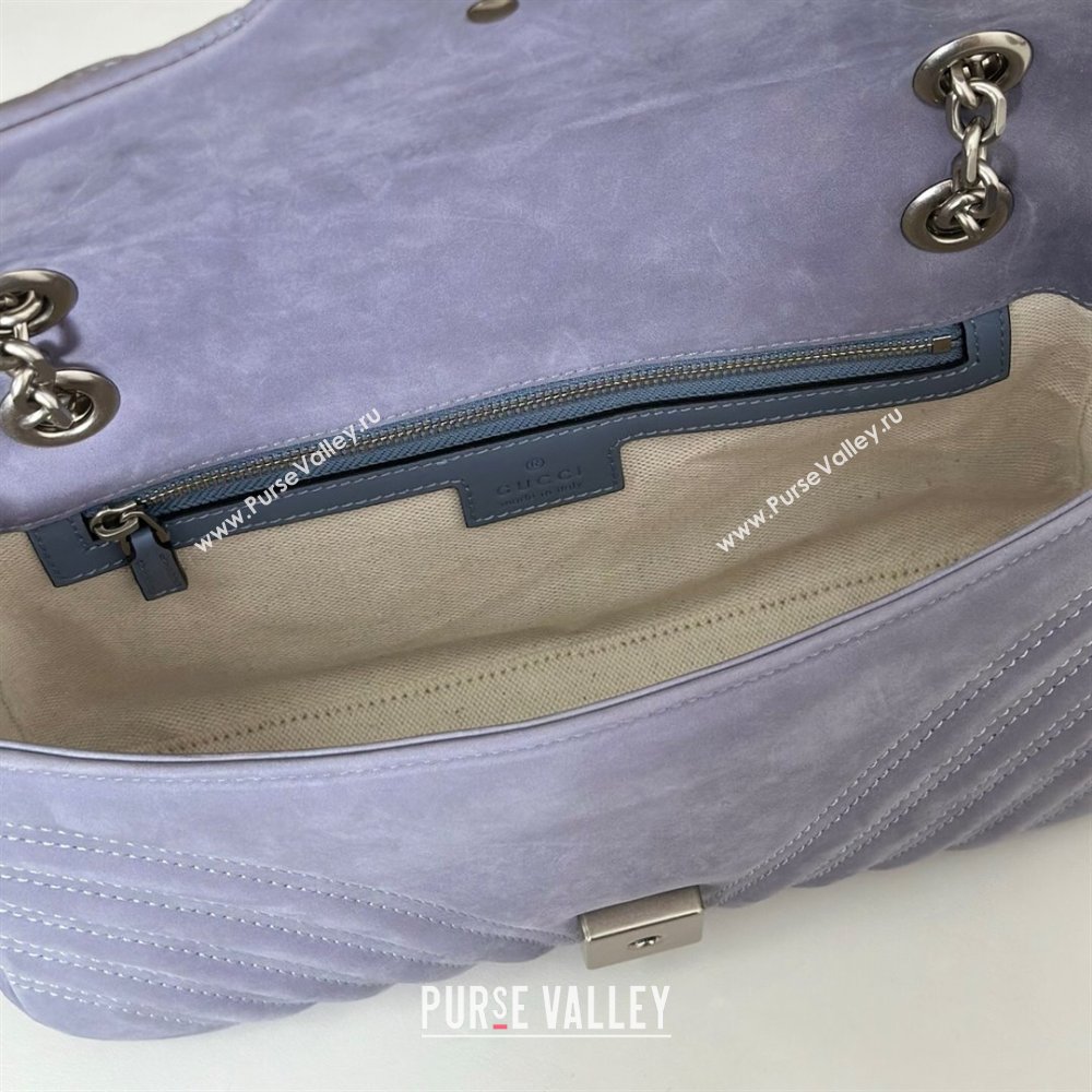 Gucci GG Marmont medium shoulder bag in Suede Dusty Blue 2025 837267 (DLH-251125024)