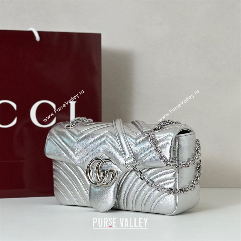 Gucci GG Marmont medium shoulder bag in Leather Silver 2025 837267 (DLH-251125022)