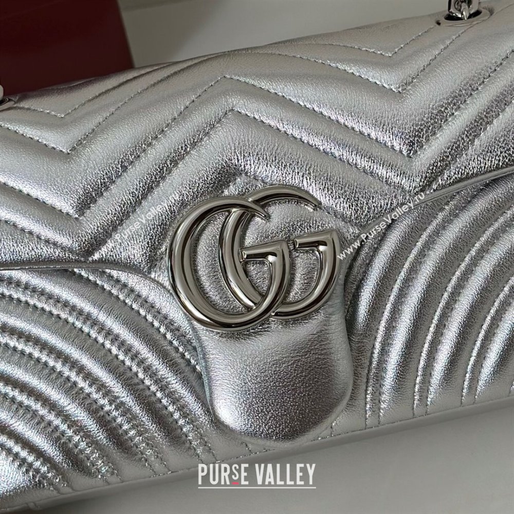 Gucci GG Marmont medium shoulder bag in Leather Silver 2025 837267 (DLH-251125022)